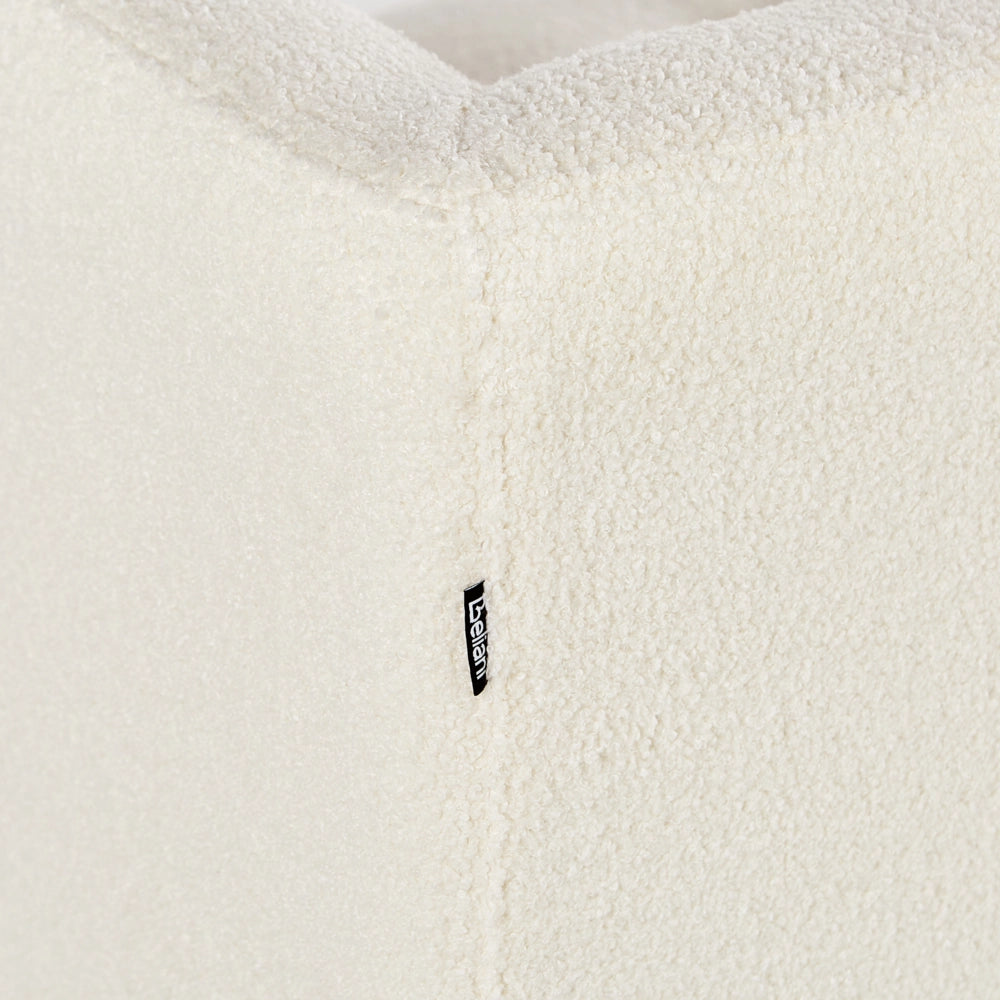 Divano Tessuto boucle bianco sporco Rivestimento gambe in legno Divano a 3 posti con bottoni Rivestimento gambe in legno di gomma