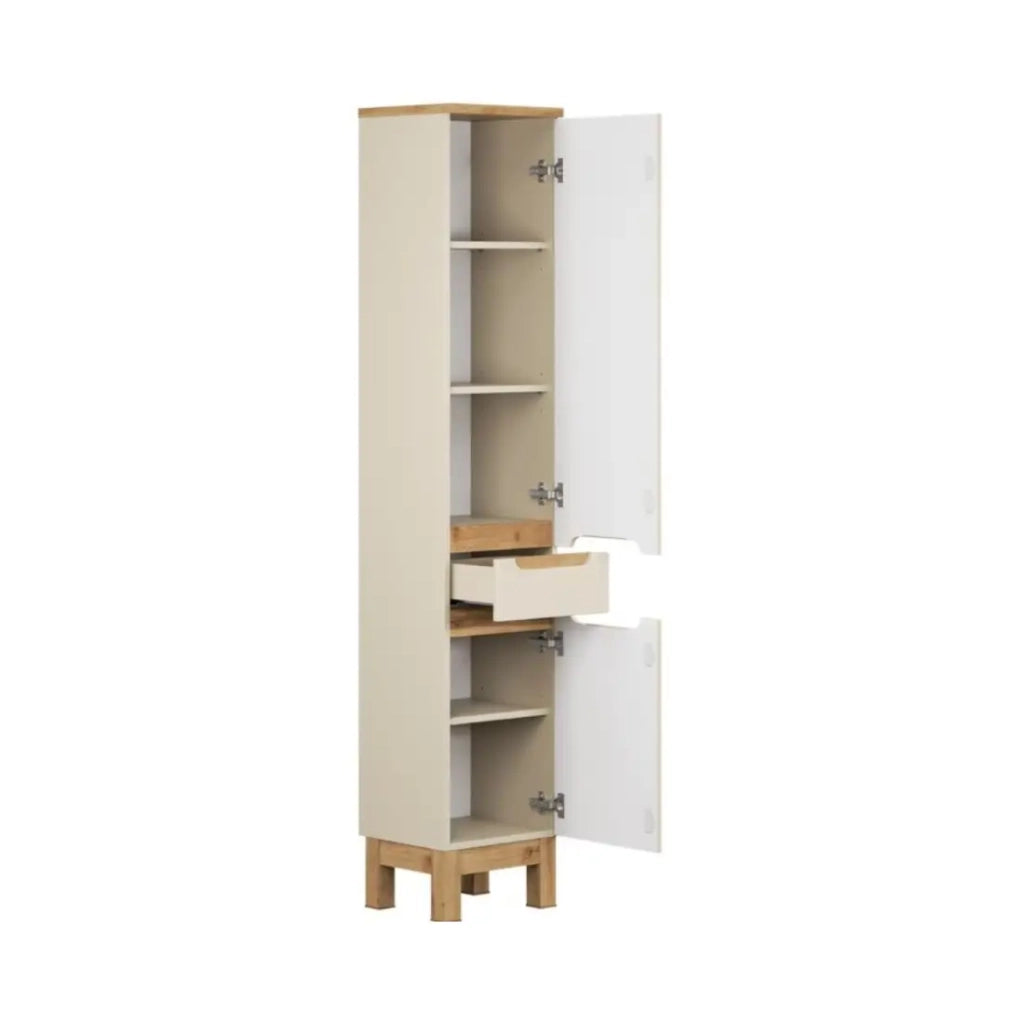 Set da bagno ERMANO effetto cachemire quercia 95cm: mobile sotto lavabo + lavabo incasso bianco + colonna