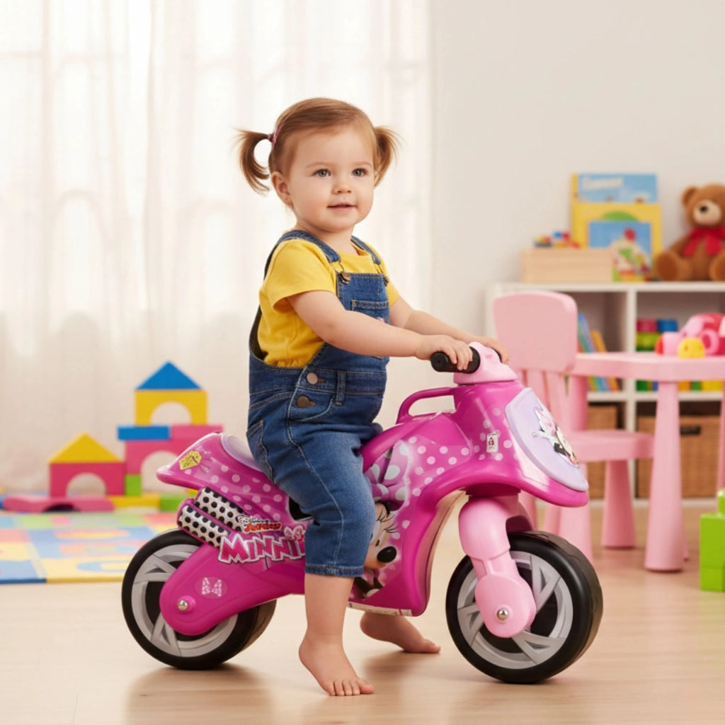 Moto Cavalcabile per Bambini Disney Minnie Fino a 30 kg con Ruote Larghe Rosa