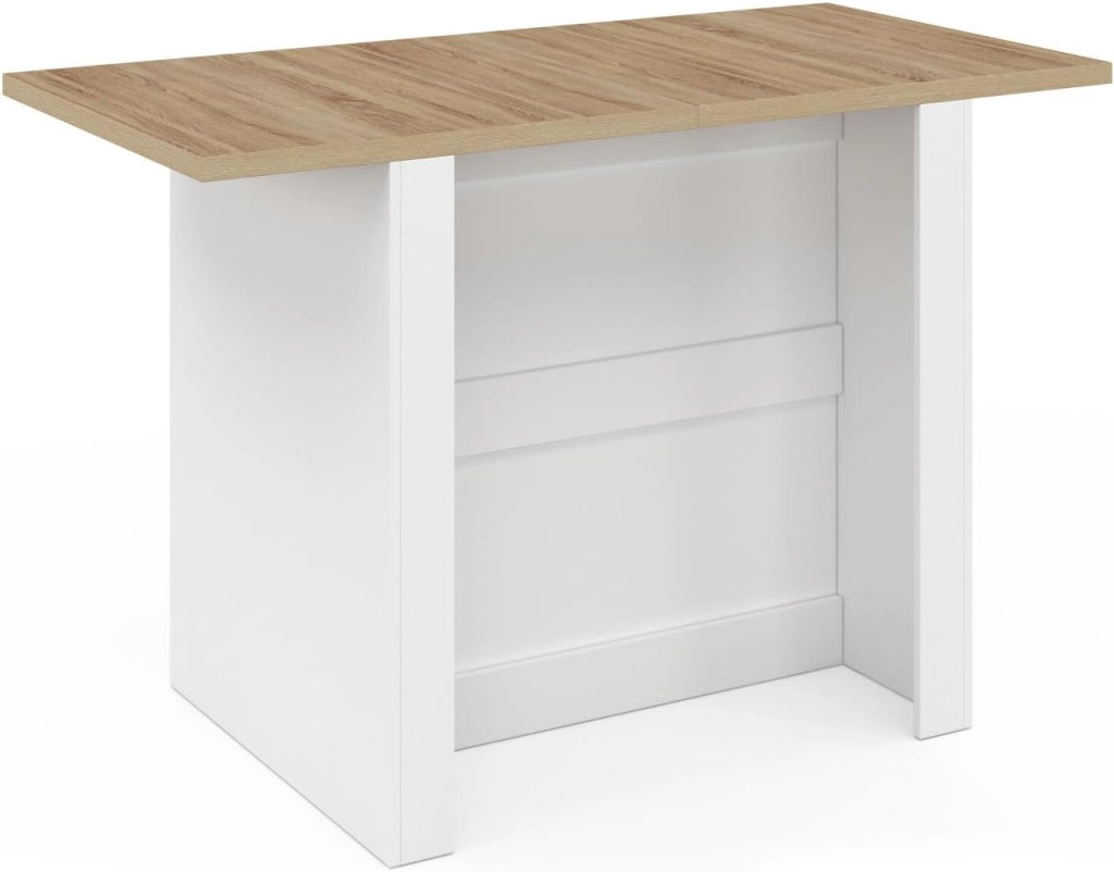 IDMarket - BAO 140 cm 4 persone isola centrale in legno bianco con piano di lavoro effetto faggio