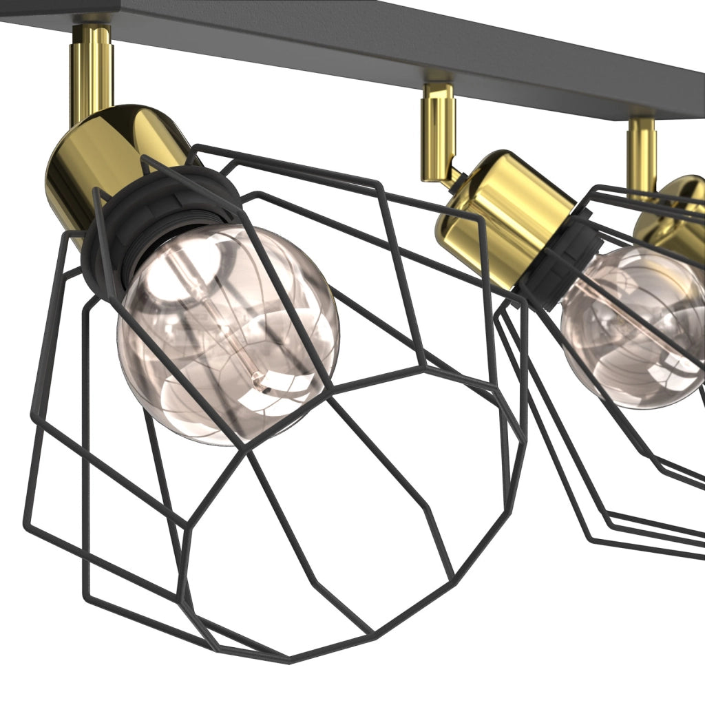 Lampada soffitto industriale Parkla 3xE27 nero oro