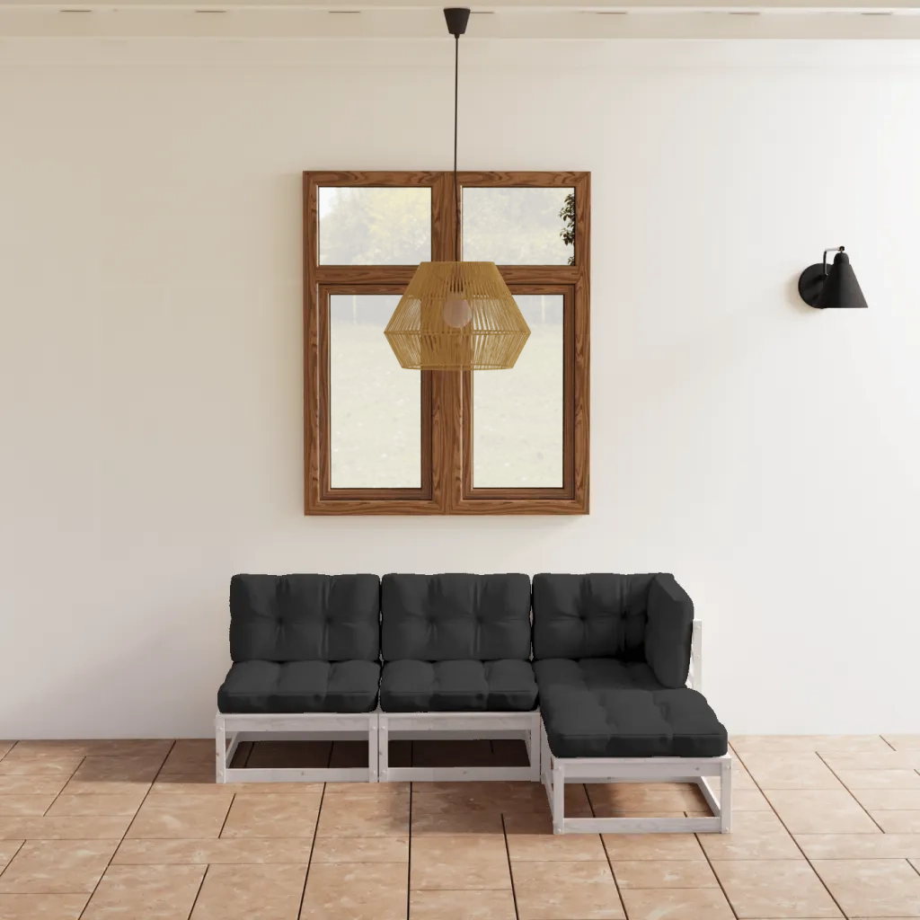 Set Divani da Giardino 4 pz | Set Salotto da Giardino con Cuscini Legno Massello Pino