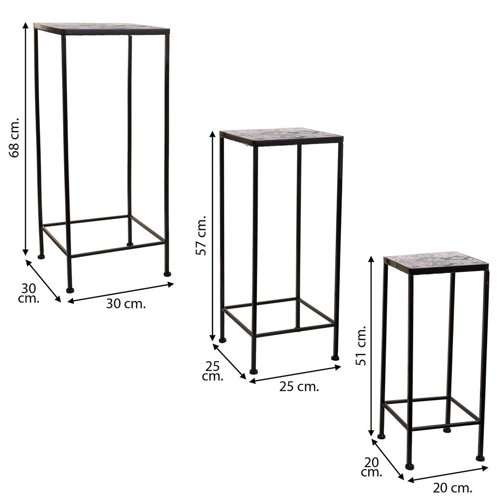Set di 3 supporti per vasi da fiori in metallo nero