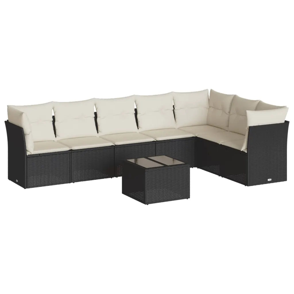 Set Divani da Giardino con Cuscini 8 pz Nero in Polyrattan