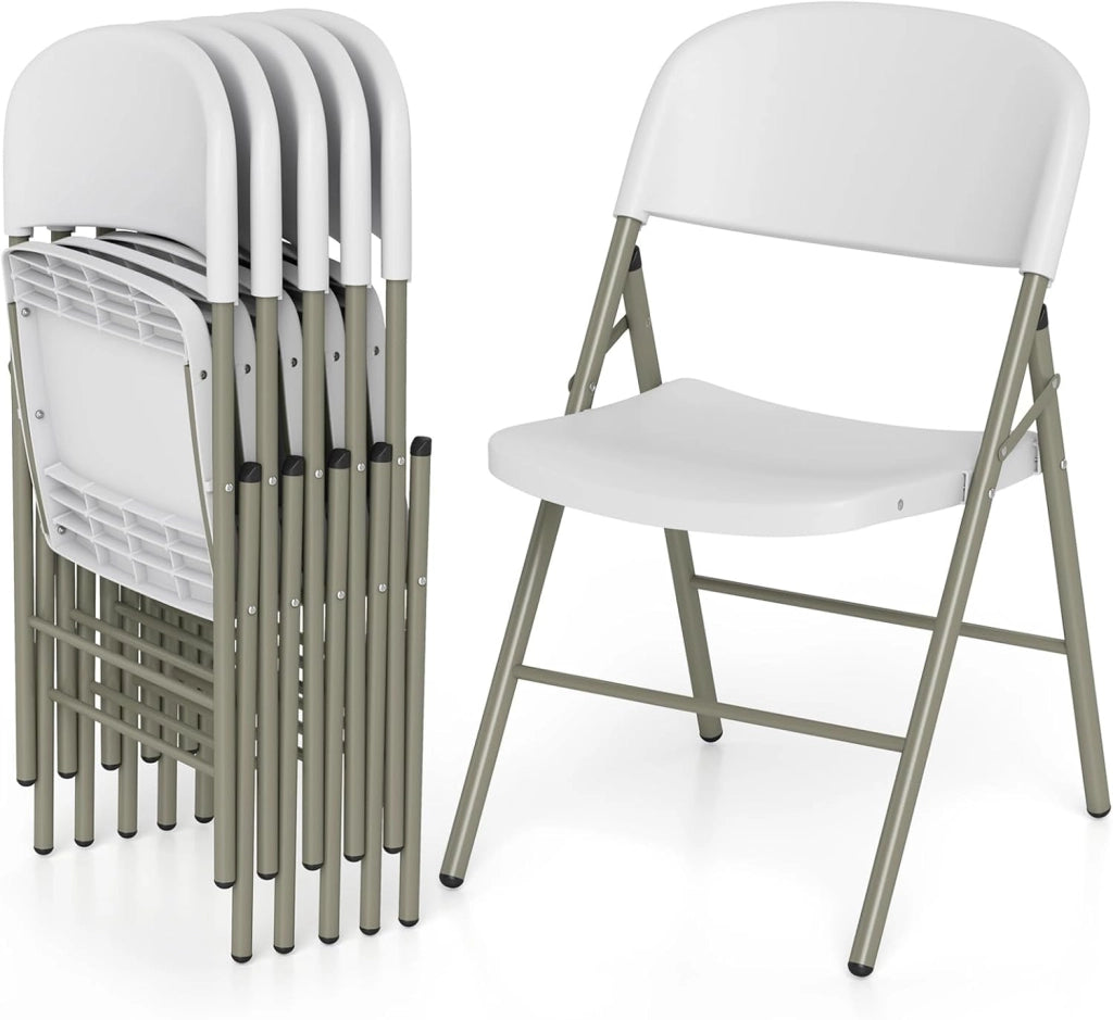 Set di 6 Sedie Pieghevoli per Interni, Sedie Sala da Pranzo Salvaspazio con Struttura in Metallo, Seduta Curva e Poggiapiedi, Portata 150 kg, per Cucina e Ufficio