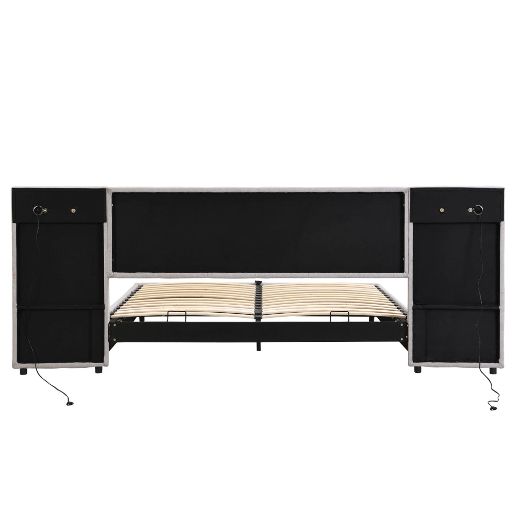 Letto imbottito ULEVR 180x200 cm con contenitore idraulico, USB, ricarica wireless e luce, grigio