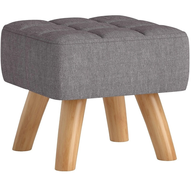 Sgabello imbottito grigio con gambe in legno