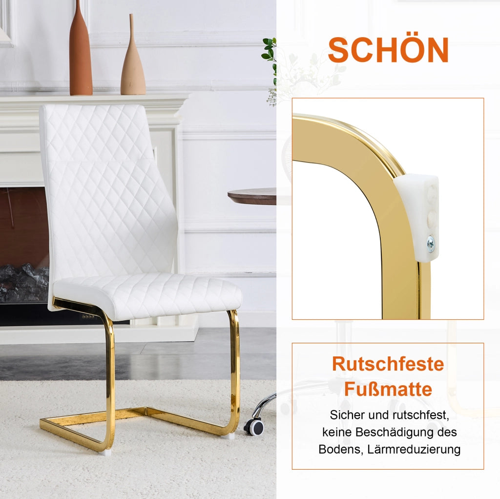 Set tavolo e sedie bianco e oro con piano MDF e rivestimento in PU