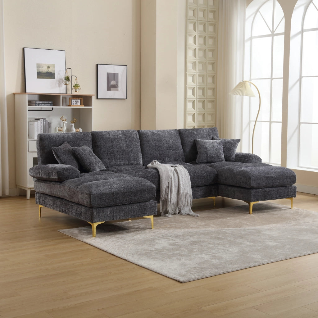 DIVANO ANGOLARE A U 272x136x88 cm Chenille Grigio con 2 posizioni relax