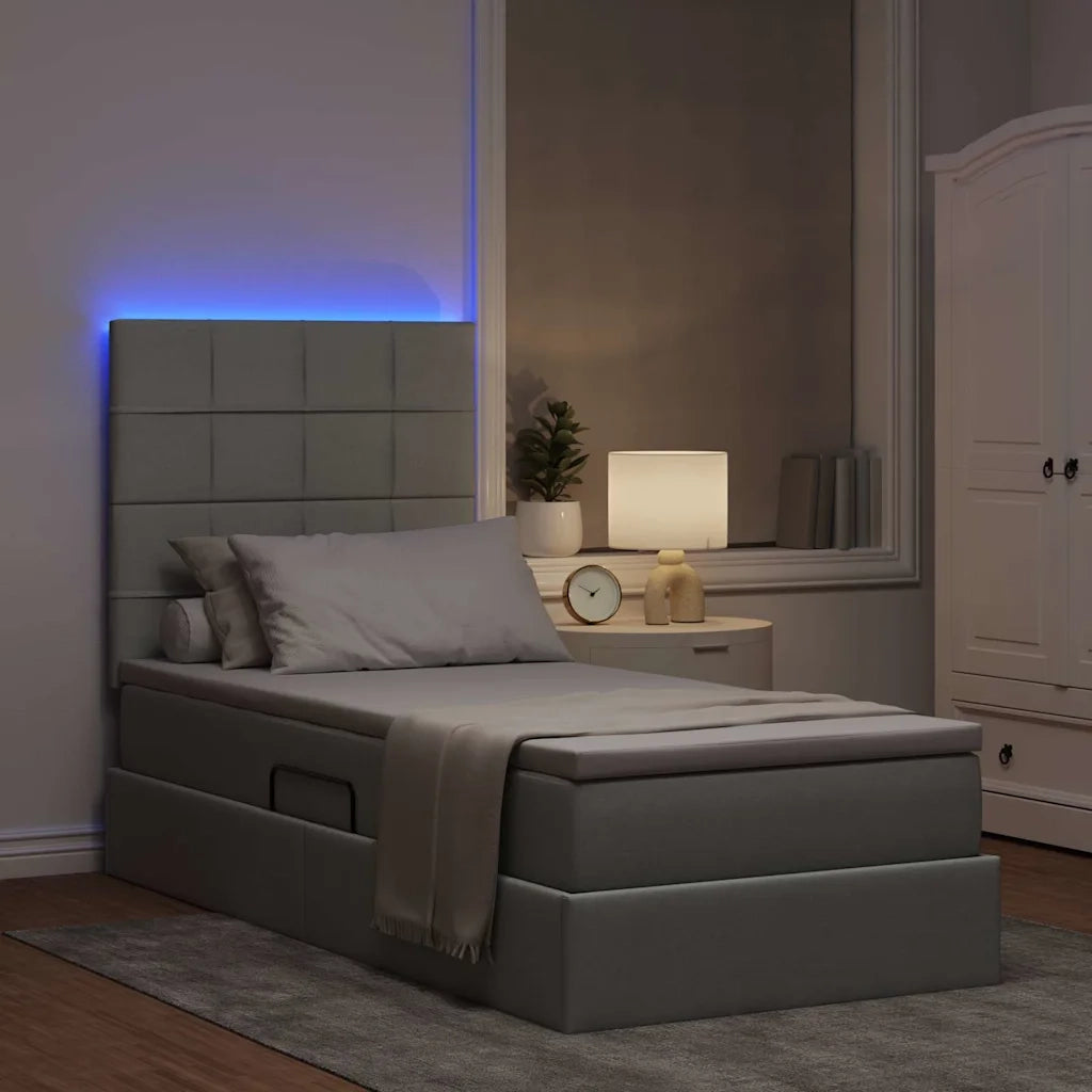 Letto con contenitore e LED con led Grigio chiaro 100 x 200 cm