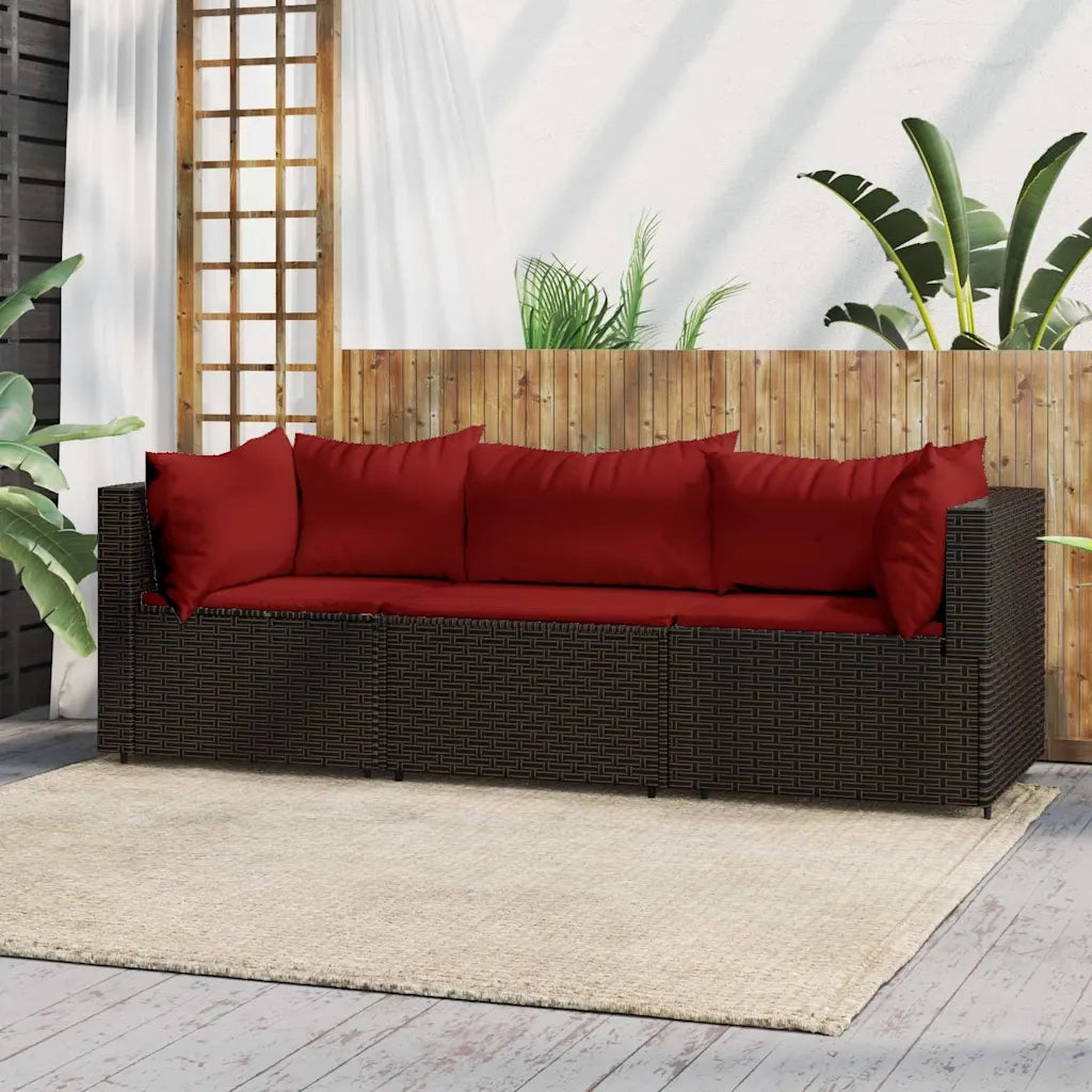 Set Mobili da Giardino 3 pz con Cuscini in Polyrattan Marrone CFW3400031