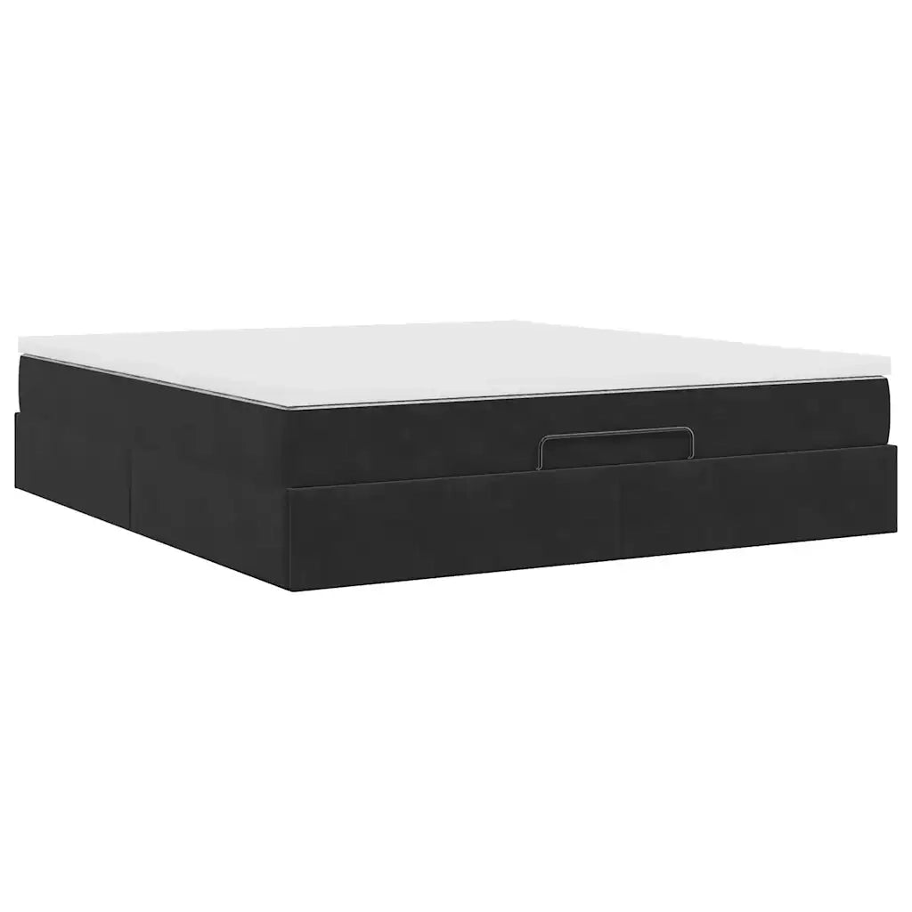 Struttura Letto Pouf con Materasso Nero 160x200 cm in Velluto 3311197