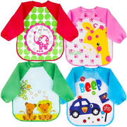 Slabbetjes per Bambino con Maniche Lunghe, 4-Pack Slabbetje per Bambino Idrorepellente, Slabbetje per Bambino senza Maniche, Lavabile, Unisex per Dipinti, Giocchi, Pasti, Attività Creativa, Dipinti, 4 Modelli, Adatto per Bambini di 6-36 Mesi