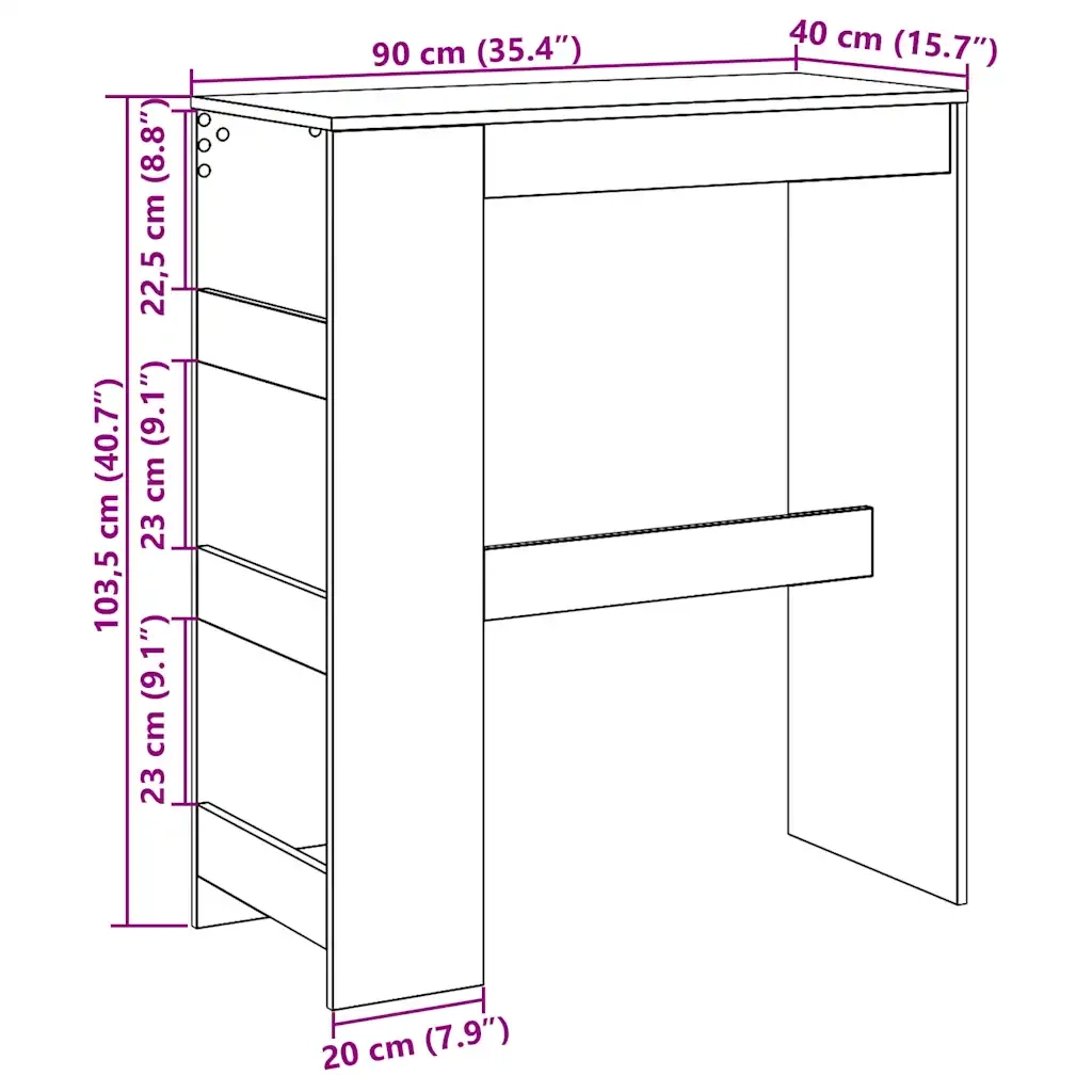 Tavolo Bar con Rastrelliera Rovere Nero 90x40x103,5 cm