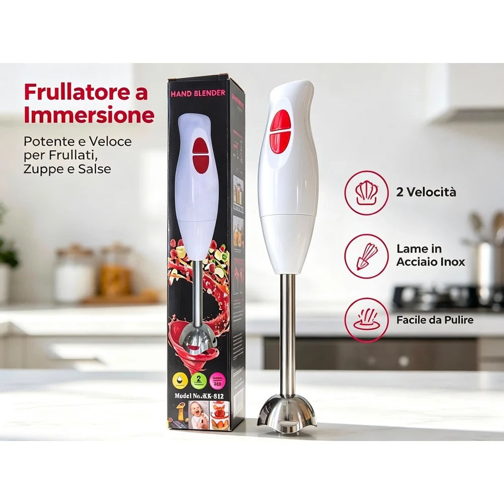Trade Shop - Frullatore A Immersione Con 2 Velocità Lame In Acciaio Per Frullati Zuppe Salse Kk-s12 -