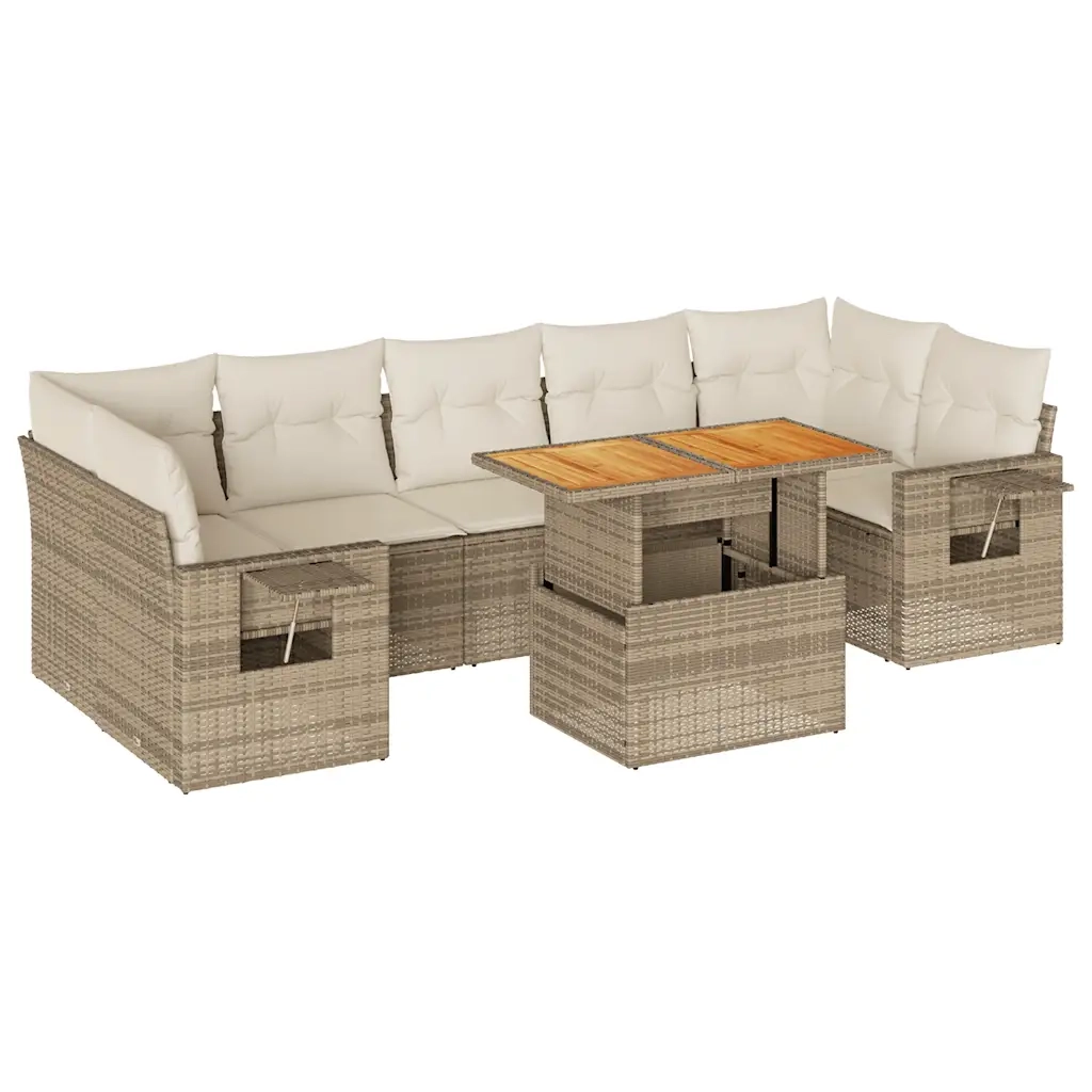 Set Divano da Giardino 8 pz con Cuscini Beige in Polyrattan 3327124
