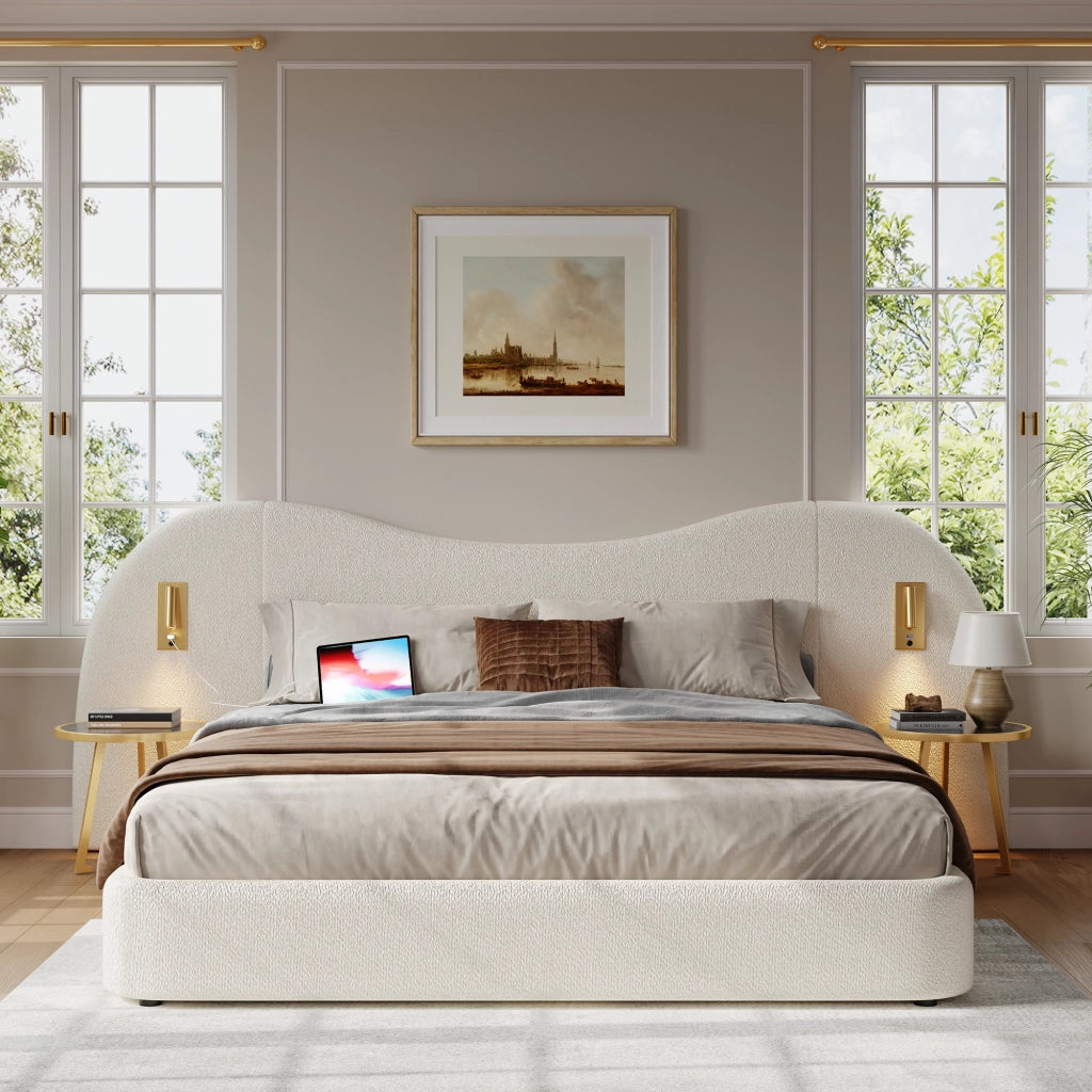 letto imbottito bouclé bianco 180 x 200 cm