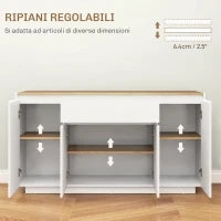 Credenza da Cucina Moderna con Cassetto e 3 Armadietti con Ripiani Regolabili, 140x40x75 cm, Bianco