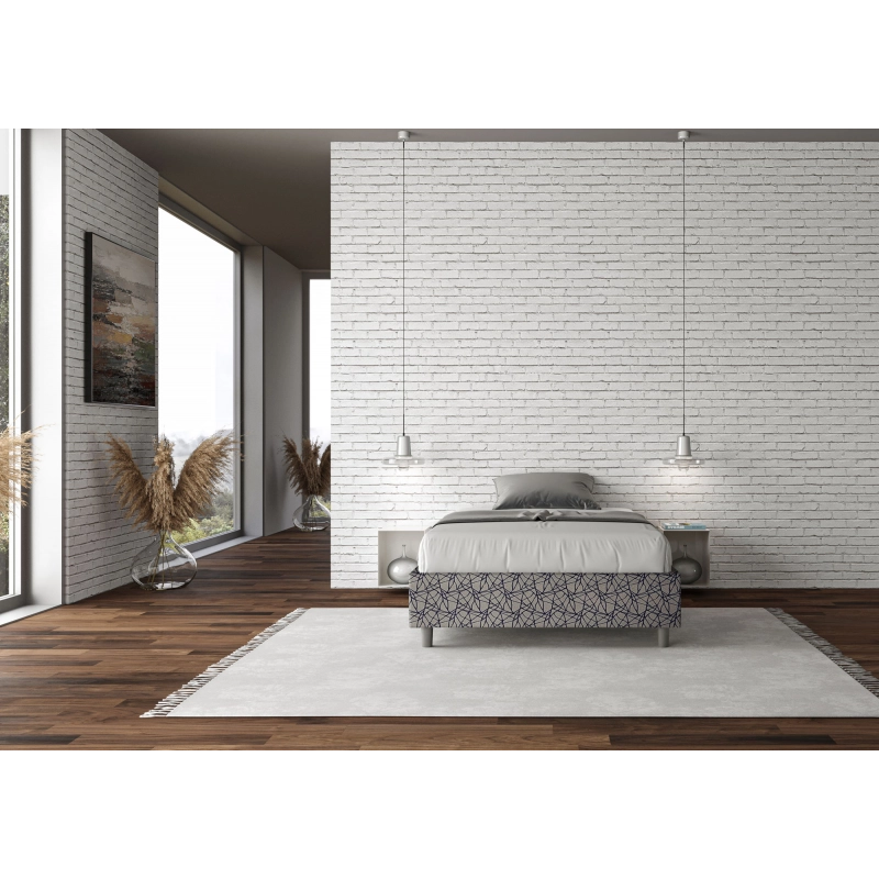 Letto Sommier imbottito 1 piazza e mezza 120x190 cm tessuto Era Azelia - Senza rete,Blu