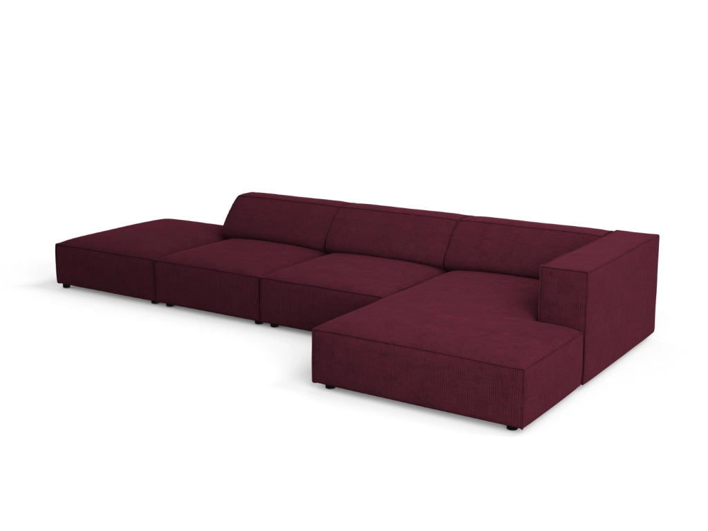 Cosmopolitan Design - Divano angolare destro "Arendal" 5 posti in ciniglia con effetto a coste rubino 