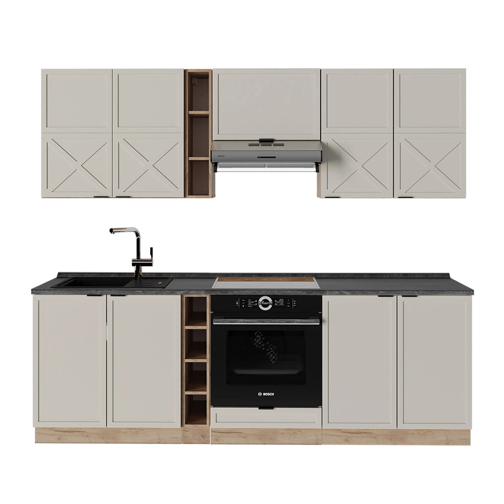 Cucina componibile Fame-Line GrigioBeige/Rovere dorato 235 cm, PL Antracite Vicco