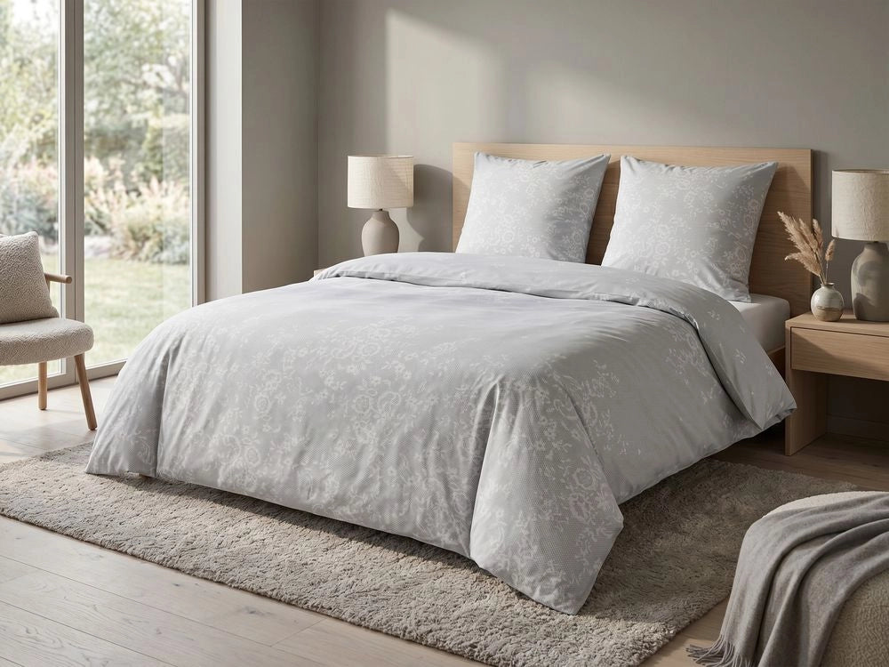 Set di biancheria da letto 155 x 200 cm in cotone motivo floreale grigio e bianco