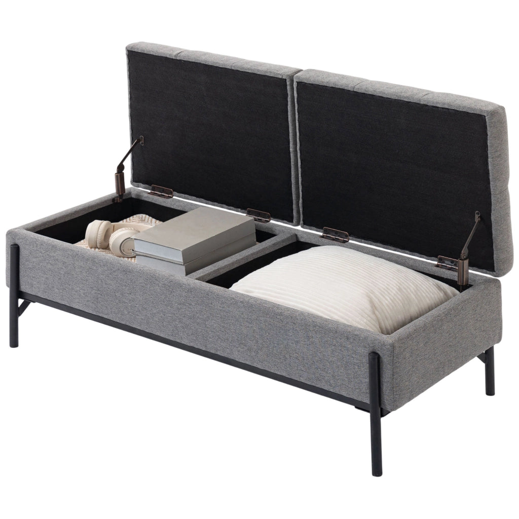 Letto Panca con Contenitore e Seduta Imbottita ¨C Zephmum ¨C Grigio Tessuto 117x50x44 cm