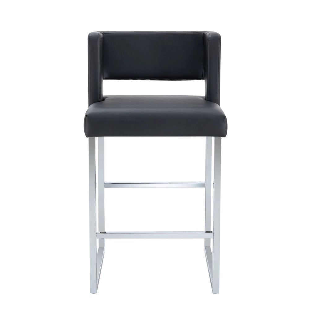 Sgabello da bar 91.4 cm con seduta imbottita in PU; gambe in metallo; nero e argento