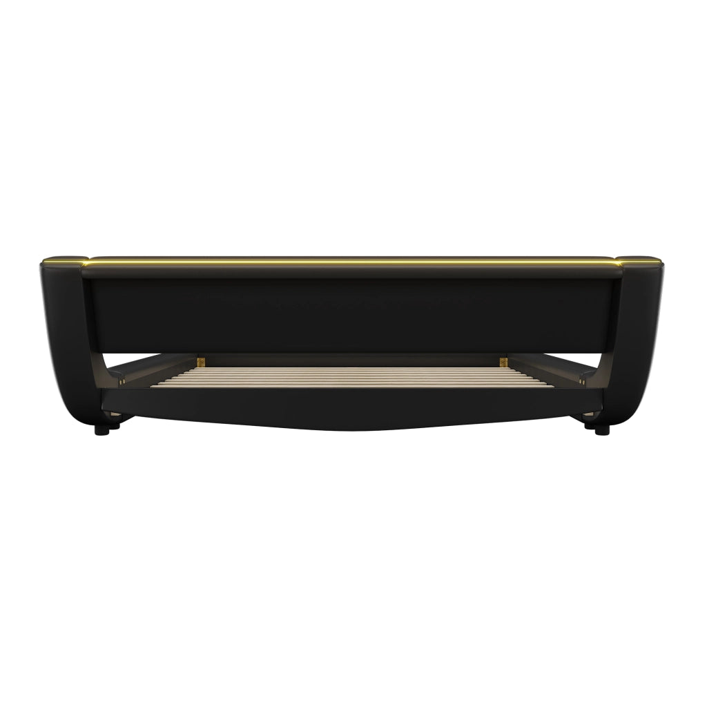 Letto Basso Letto Matrimoniale 160x200 cm; 2 Posti; LED Regolabile; in PU e MDF; Nero
