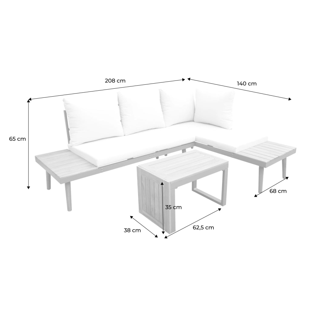 Salotto da giardino in alluminio e acacia,  4 posti, kaki