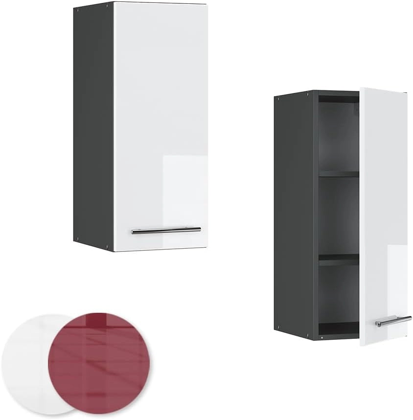 Mobile lavello cucina Fame-Line, Bianco lucido, 80 cm con ripiano, PL Antracite, per la combinazione con altri moduli della serie Fame-Line