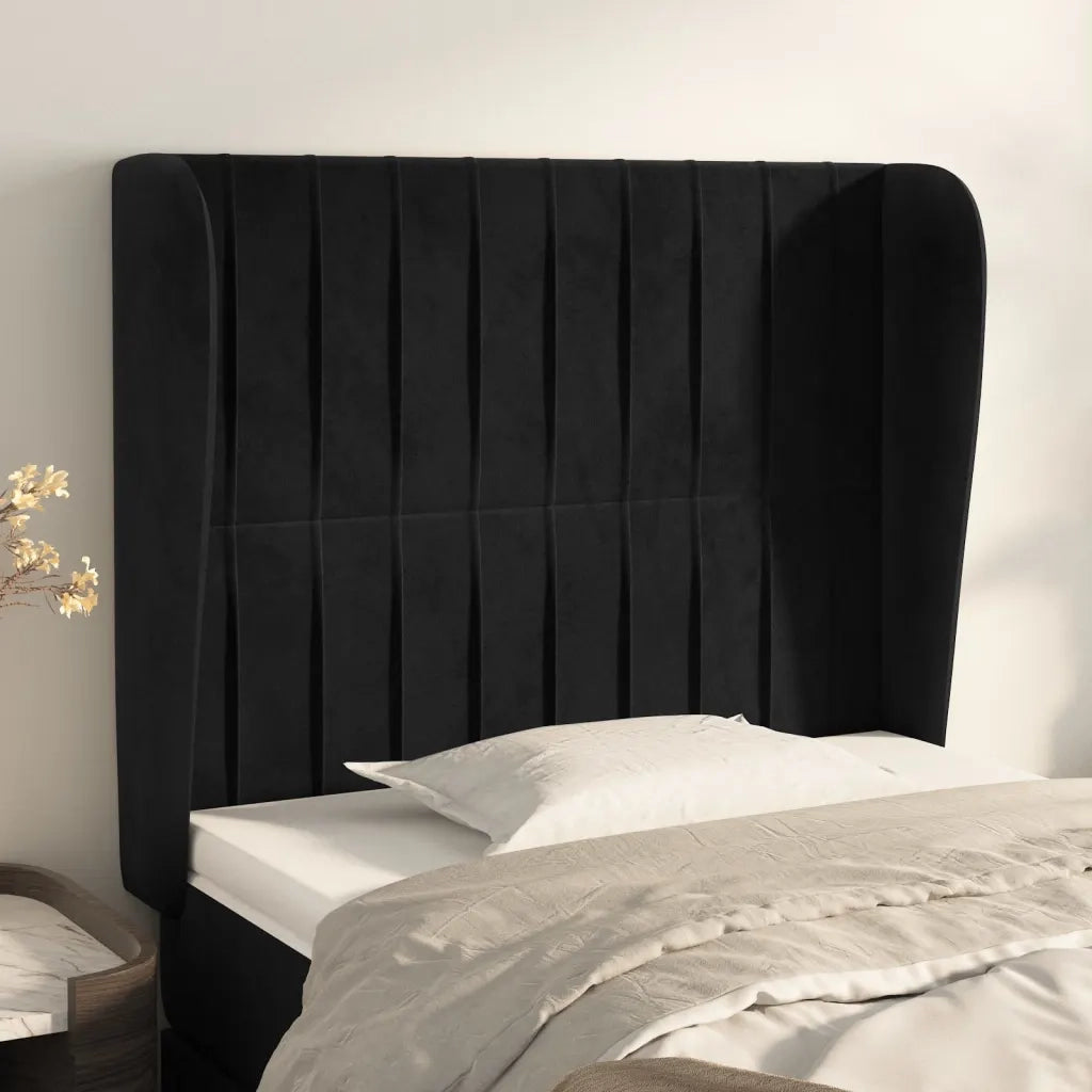 Testiera | Testata ad Orecchio Nera 103x23x118/128 cm in Velluto