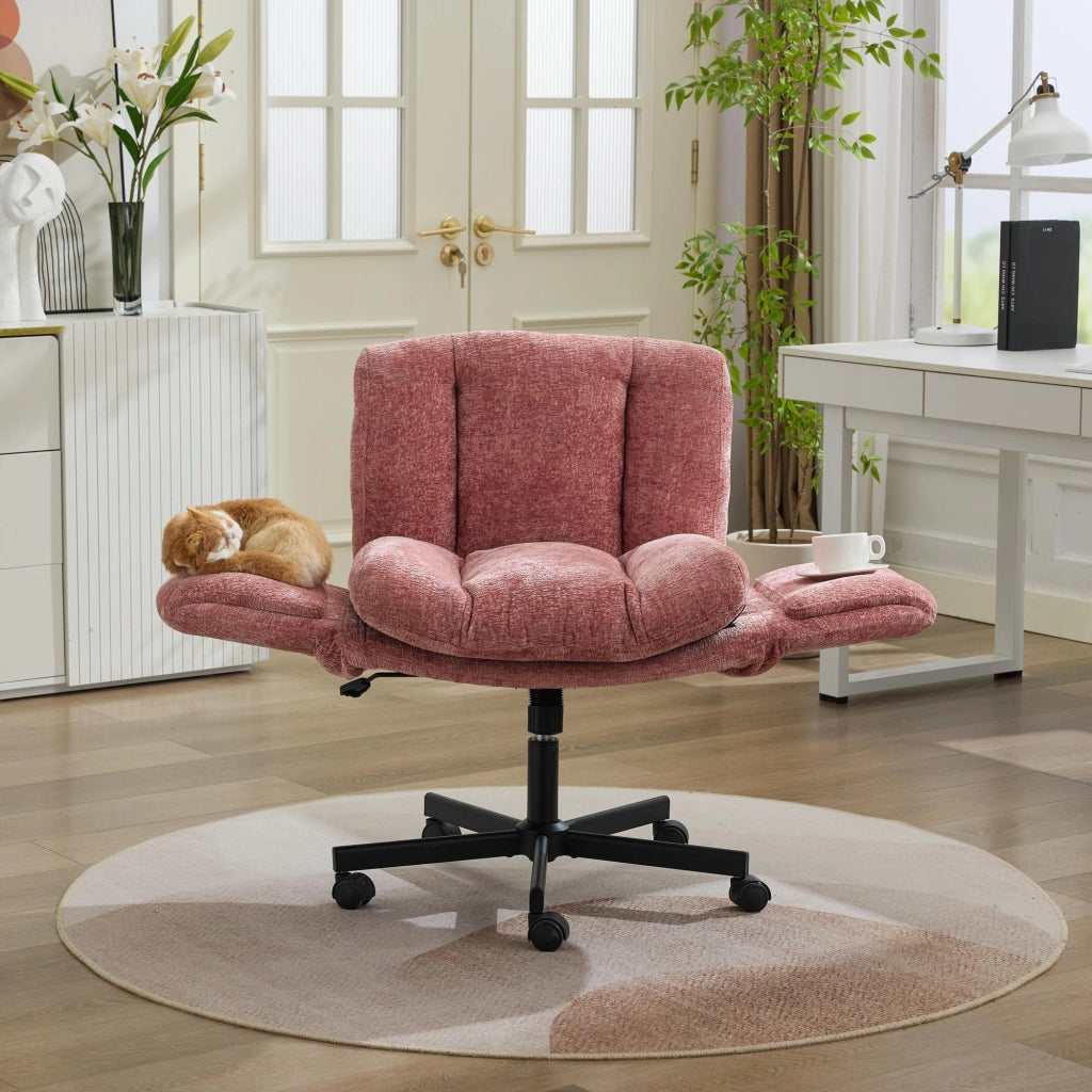 Sedia da Ufficio Girevole Imbottita in Chenille ¨C MINIMAL ¨C Rosa, Braccioli Regolabili, Altezza Regolabile