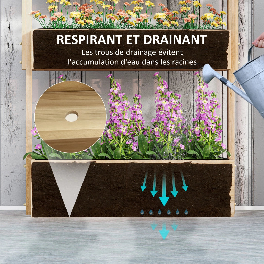 Fioriera Giardino 4 Livelli Legno ¨C Zephmum ¨C Legno Naturale con Fori Drenaggio