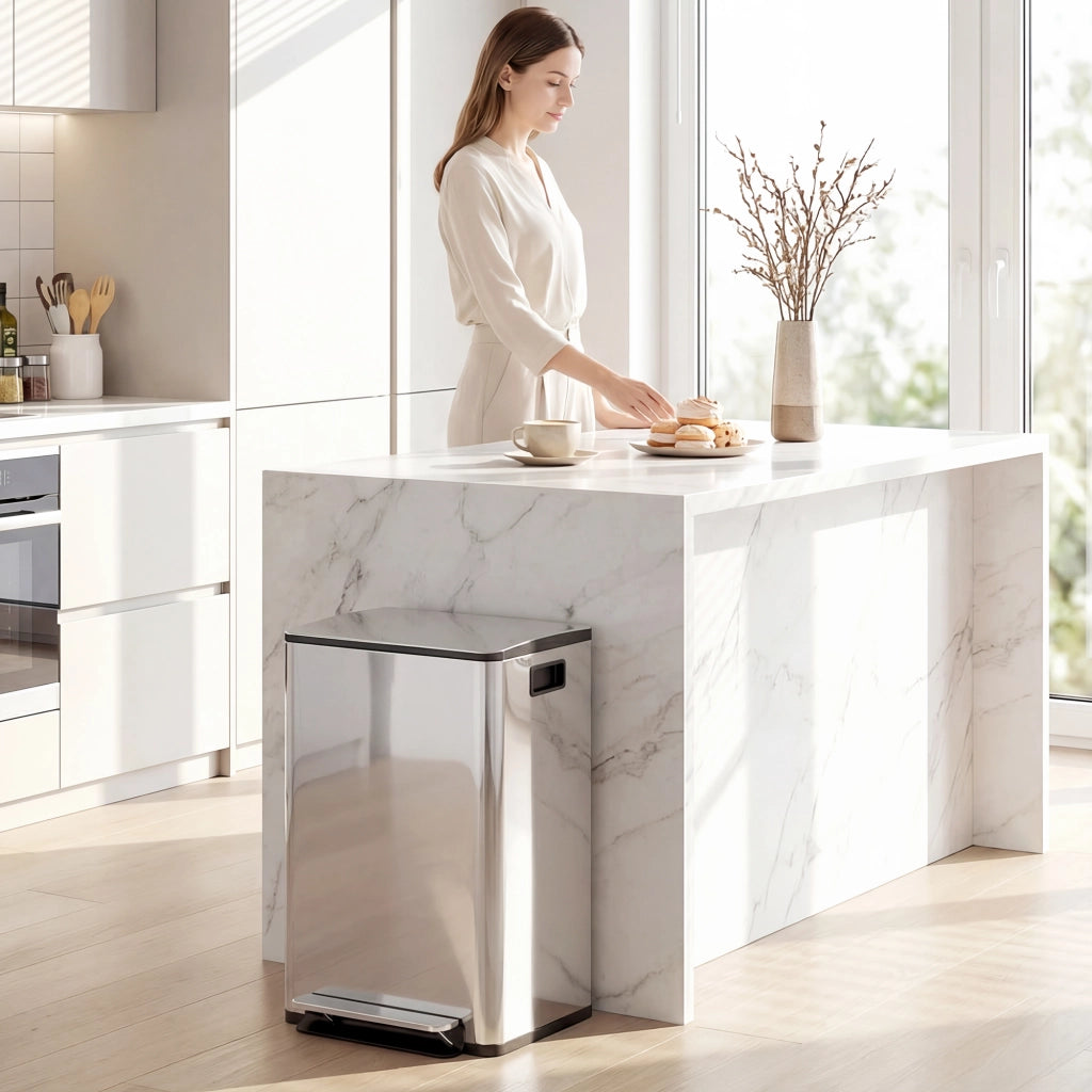 Bidone per Rifiuti 2x20L ¨C zephmum ¨C Coperchio Soft-Close, Antimpronte, Acciaio Inox, Argento