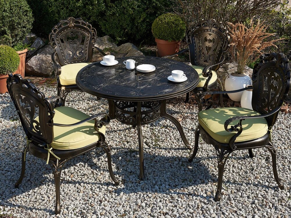 Set da pranzo da giardino Tavolo rotondo da esterno in alluminio marrone 4 sedie vintage