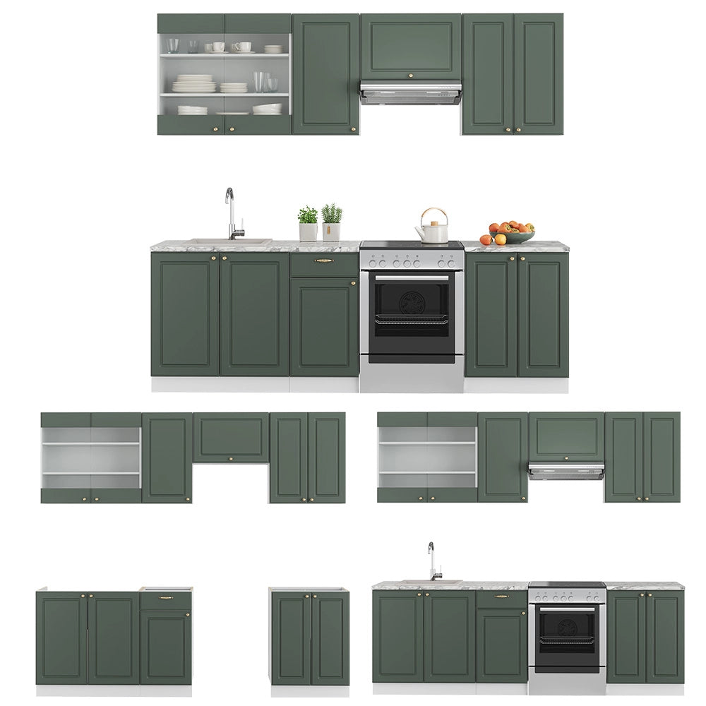 Cucina componibile Fame-Line Verde-oro rustico/Bianco 240 cm, PL Marmo Vicco