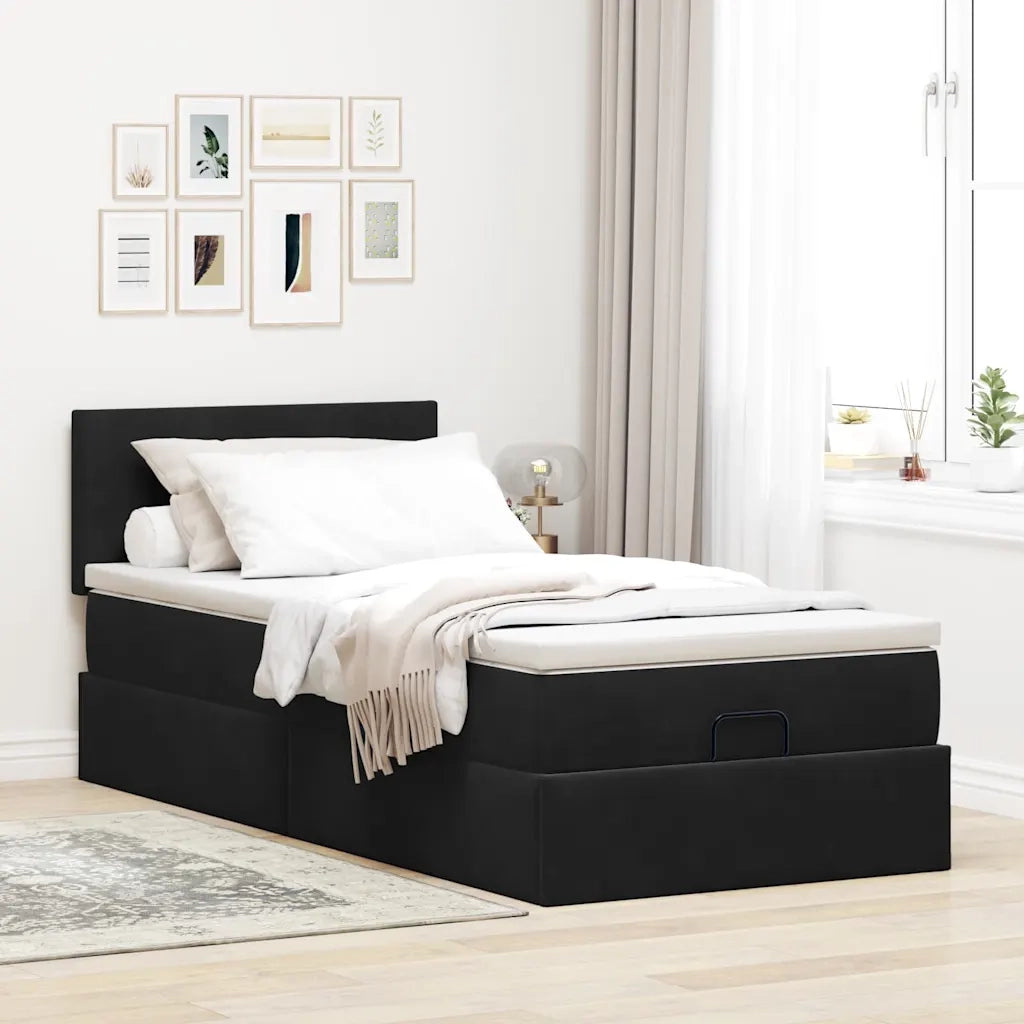 Pouf Letto con Materasso e LED Nero 80x200cm in Velluto 3312514