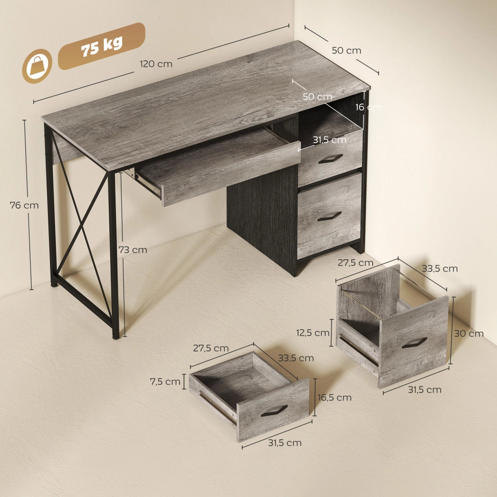 Scrivania Computer con Cassetti e Ripiano Tastiera ¨C Zephmum ¨C Grigio 120x50x