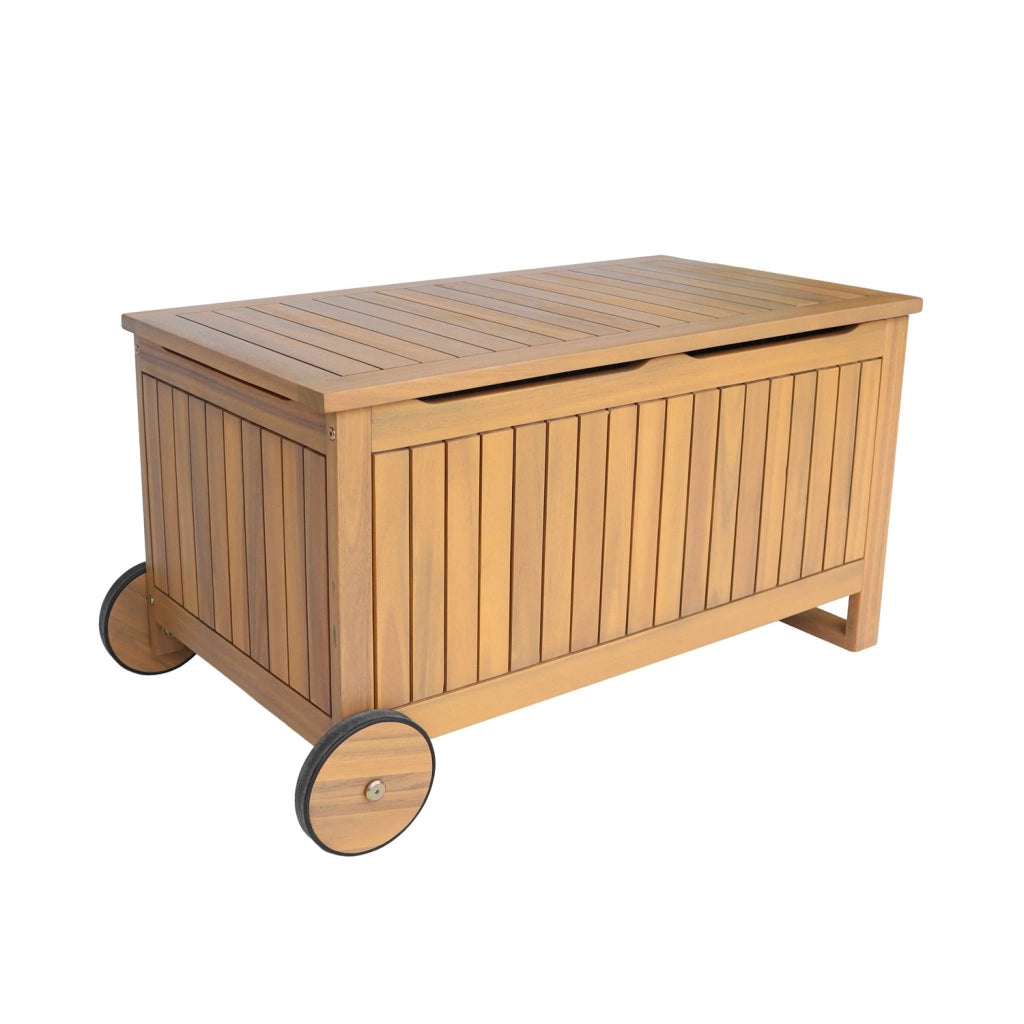 Cassapanca da giardino in legno di acacia con ruote, 119l, teck