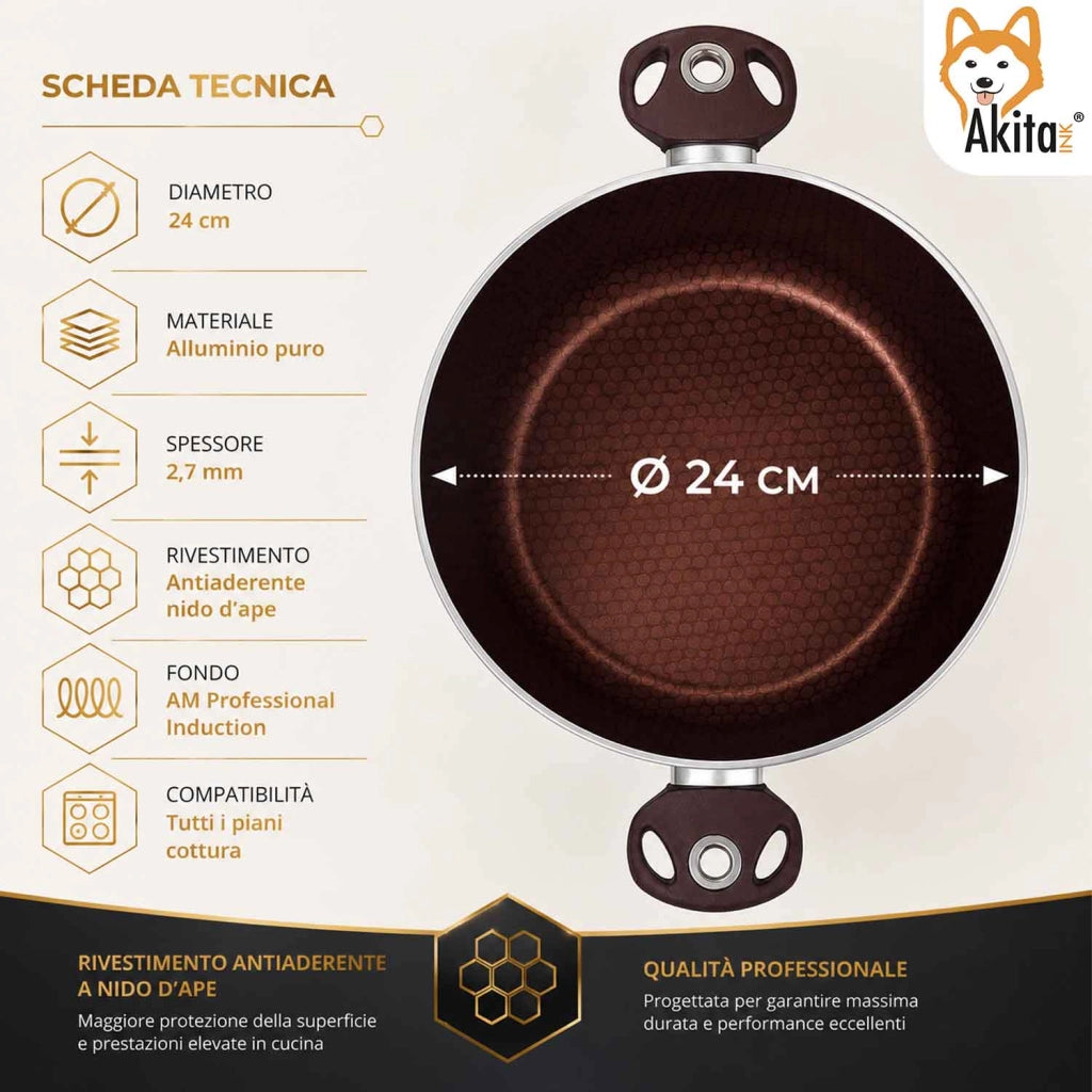 Akitaink Casseruola 24 cm Induzione Marrone
