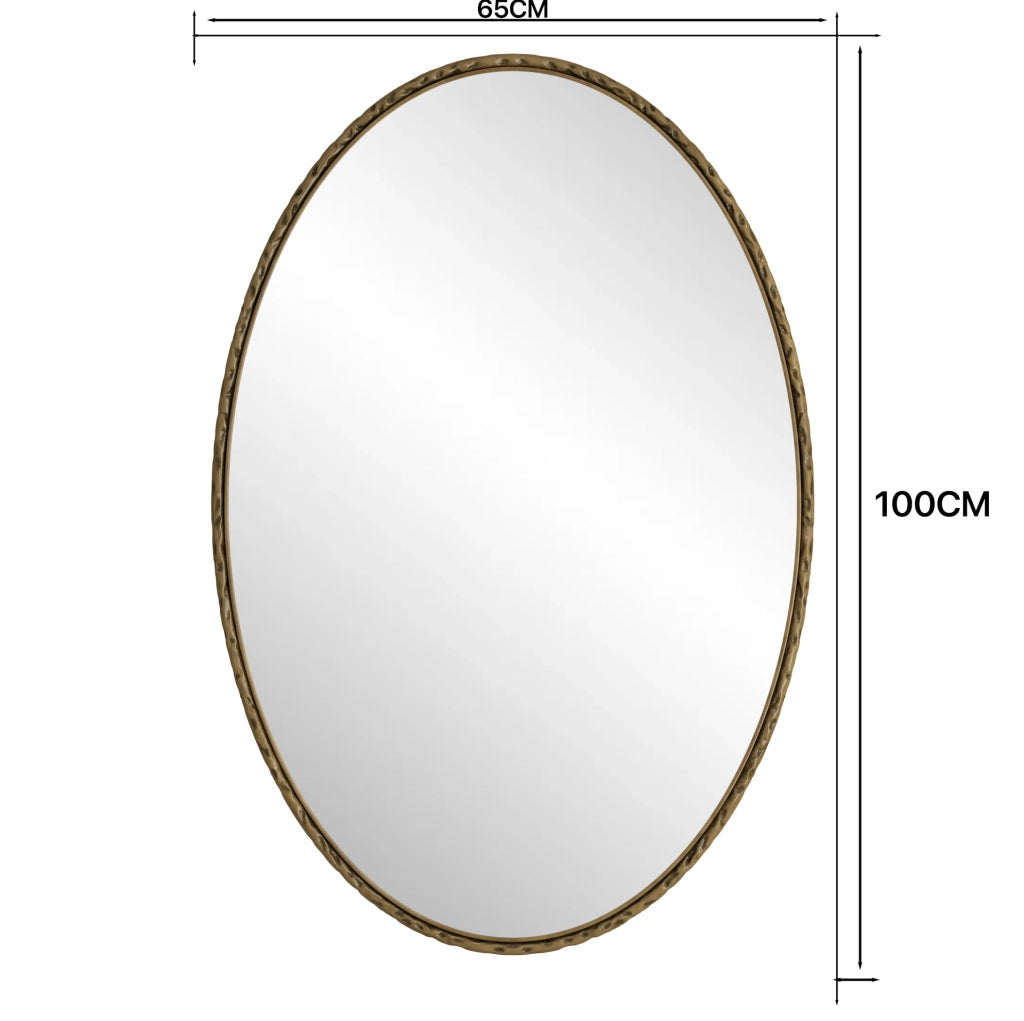Specchio ovale da parete 110x75x11.5 cm; montaggio verticale e orizzontale; in vetro; oro