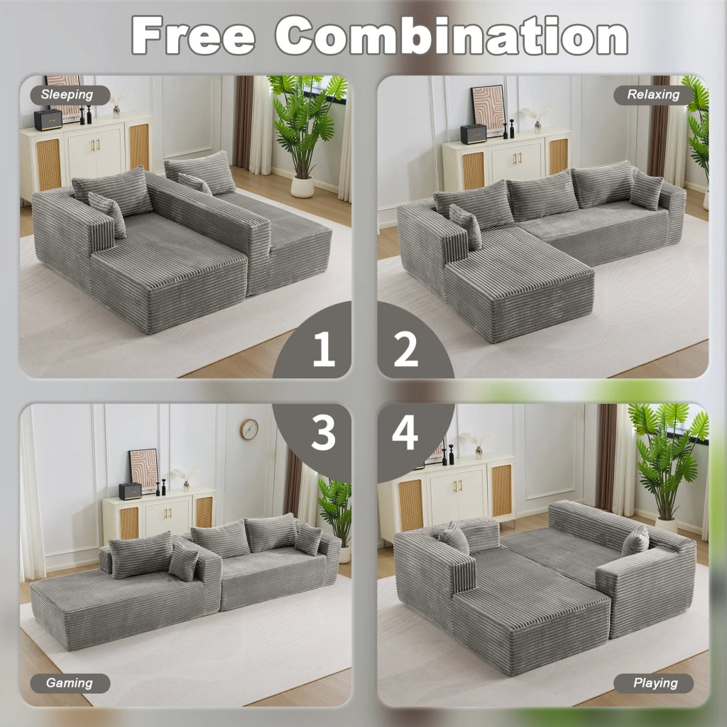Divano angolare letto in velluto grigio ¨C zephmum ¨C 3 posti