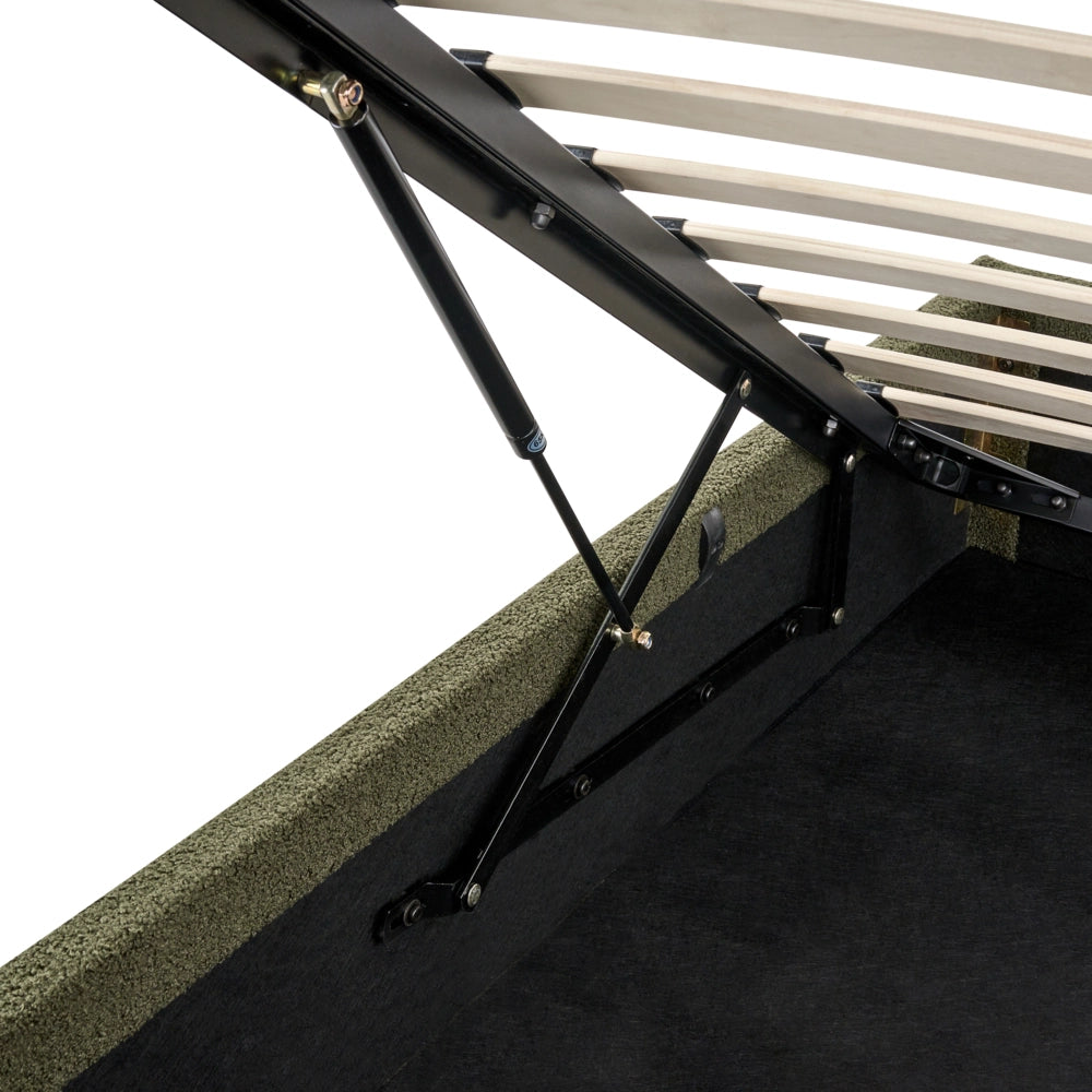 Letto singolo con contenitore in tessuto bouclè verde scuro 90 x 200 cm portaoggetti stile moderno