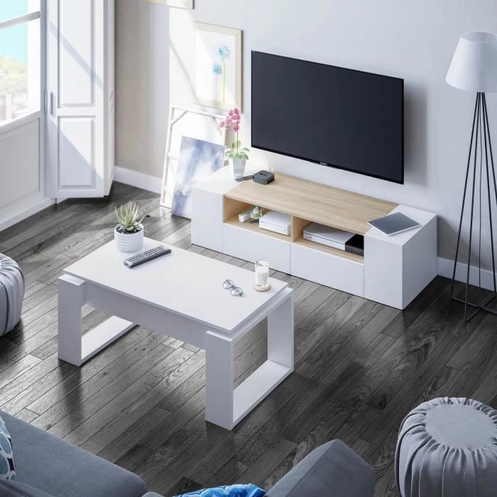 Tavolino alzabile - Melaminico bianco - L 105 x P 55 x H 45 cm NOVA