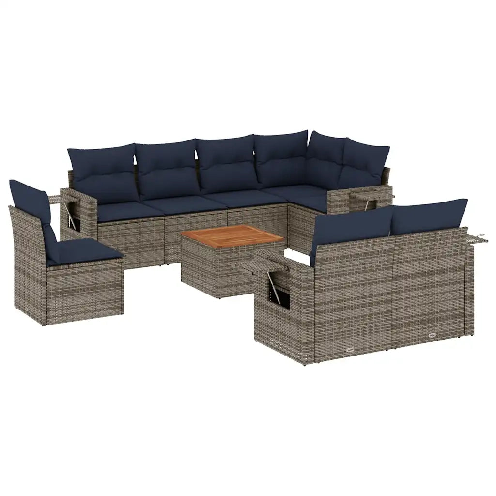 Set Divani da Giardino 9 pz con Cuscini Grigio in Polyrattan 3224661