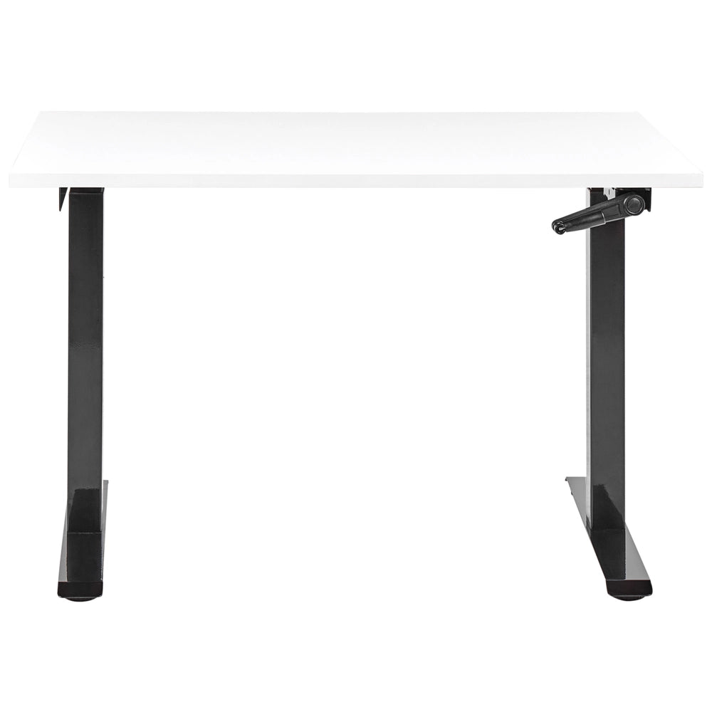 Scrivania regolabile manualmente in altezza Piano del tavolo legno bianco Telaio in acciaio nero 120 x 72 cm Piedi quadrati Design moderno Ufficio
