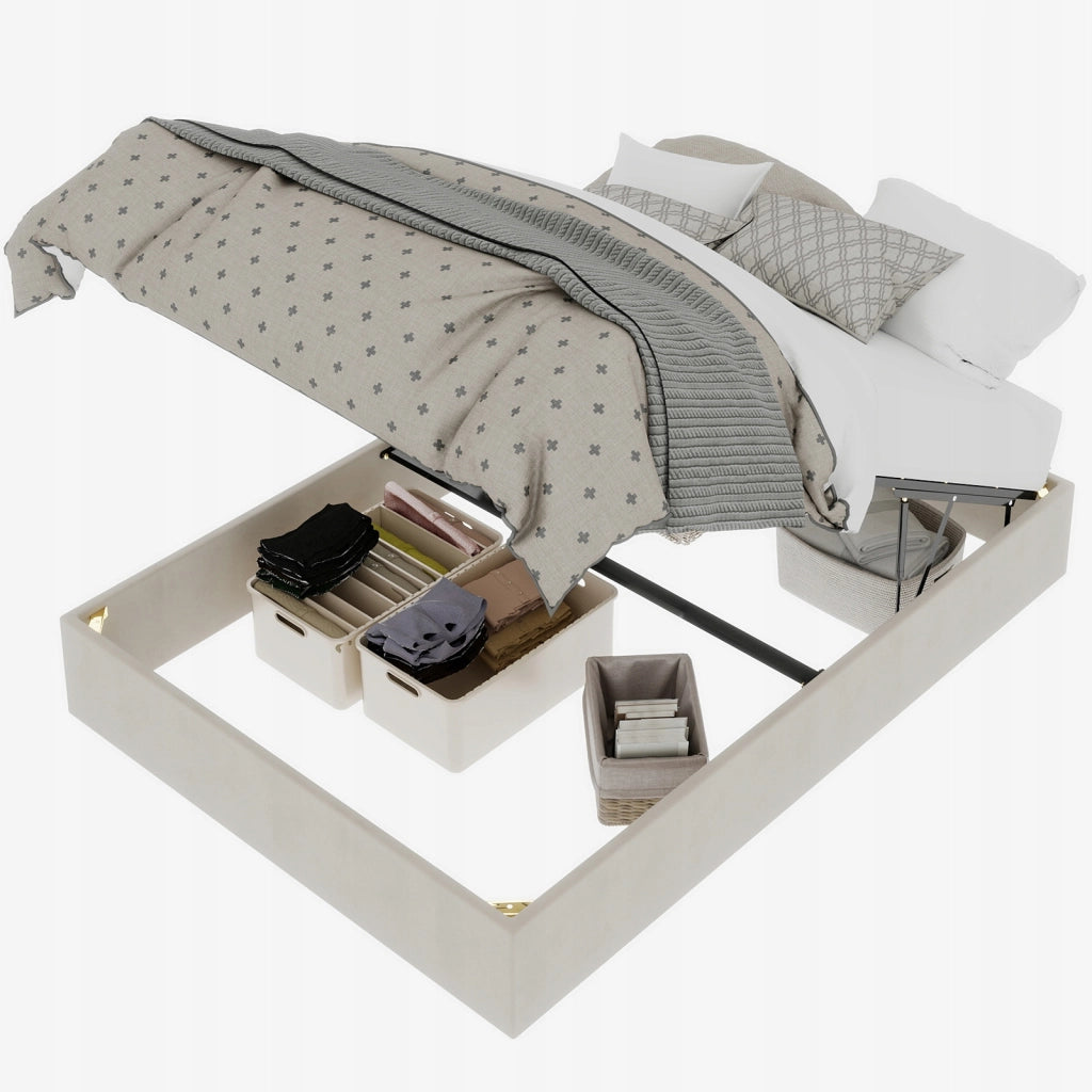 Letto minimalista 140x200 beige - Xylo - Velluto olandese sistema pneumatico