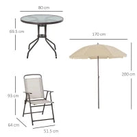 6 pz Set Mobili da Giardino in Tubi d'Acciaio,   Tavolo da Giardino con Sedie e Ombrellone, Crema