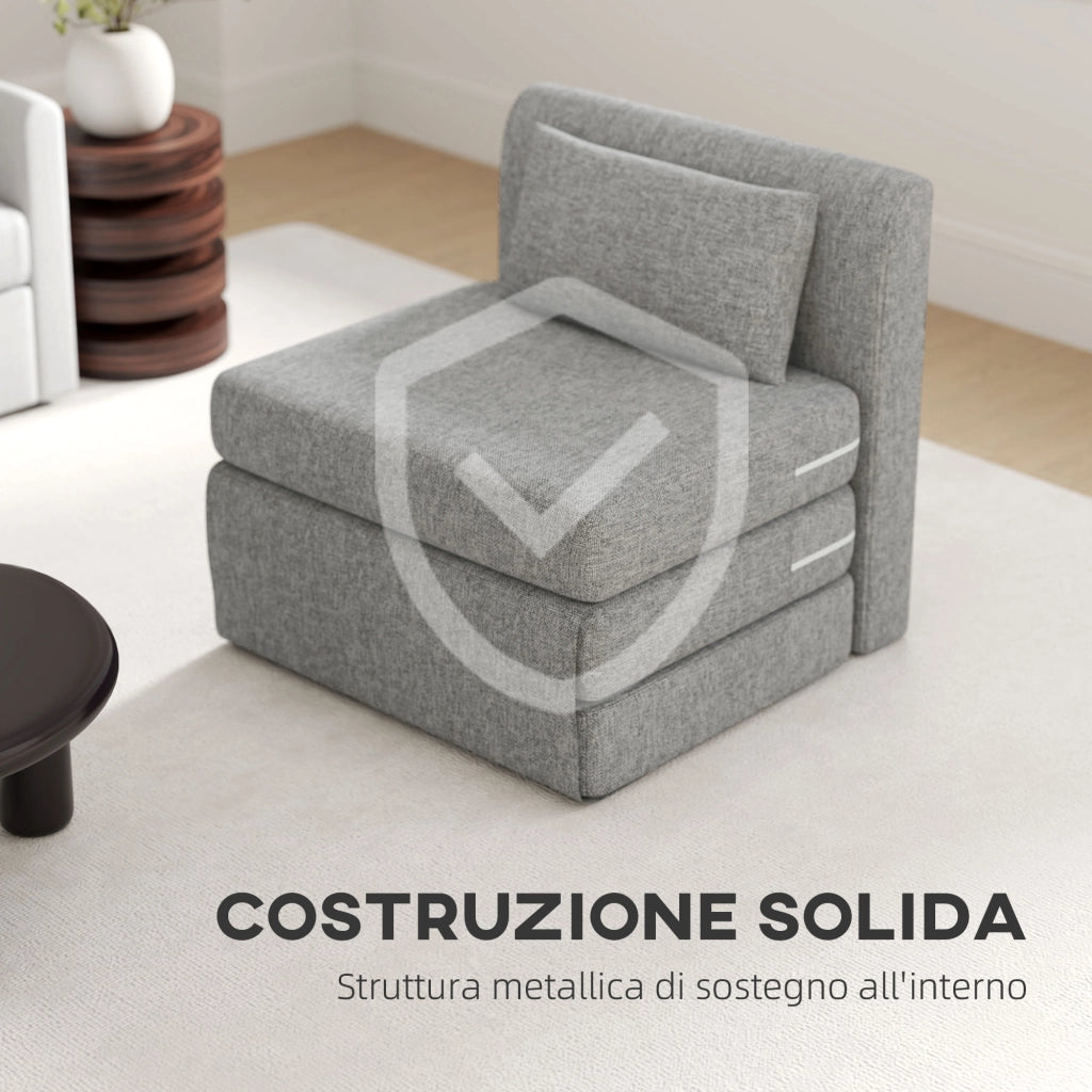 Poltrona Letto Pieghevole 3 Sezioni in Tessuto ¨C Zephmum ¨C Grigio 80x75x74 cm